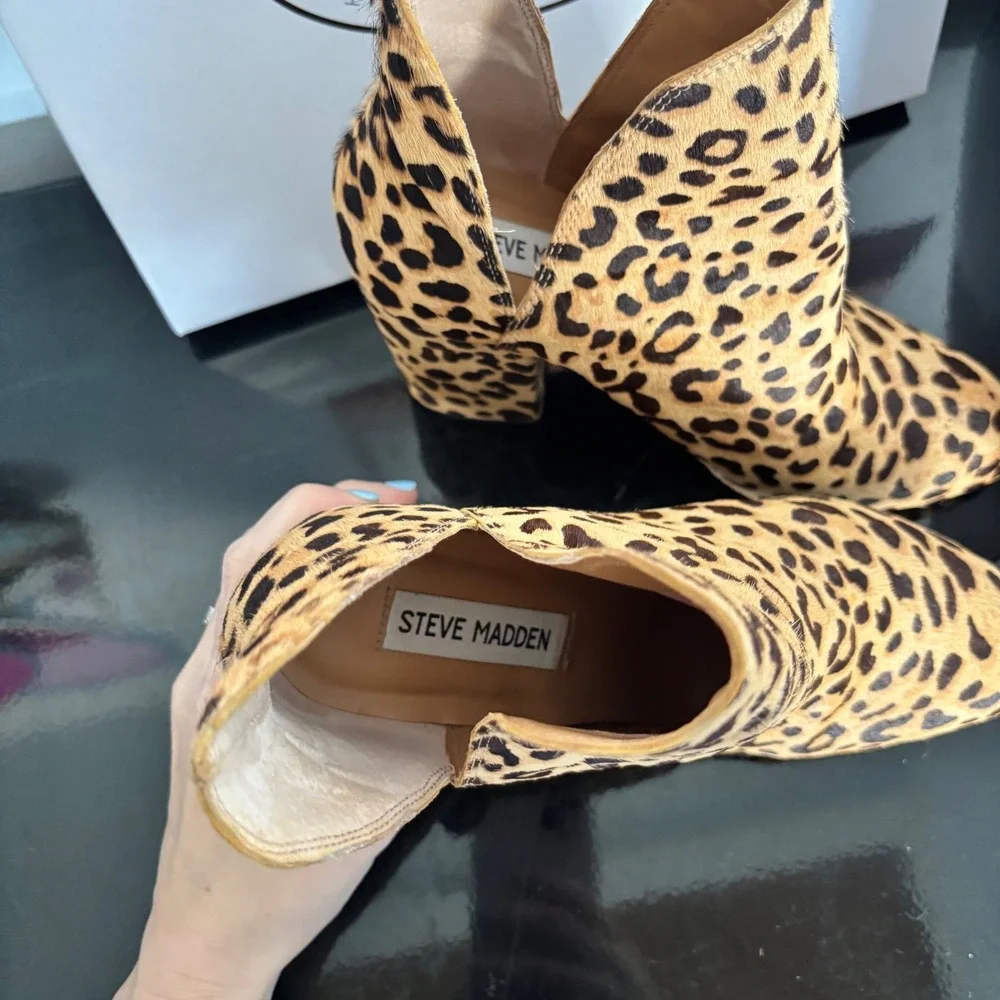Steve‎ Madden Rockstar Leopard Calf Hair Booties Tan Brown 7.5M ROCKSS17